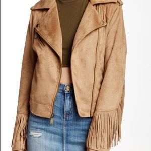 BCBG faux suede fringe Moto Jacket